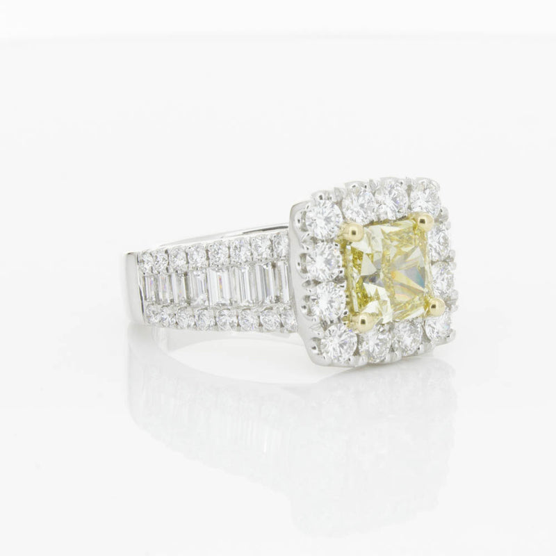 18ct White Gold Yellow Radiant Cut Diamond Halo Ring-Ring-Walker & Hall