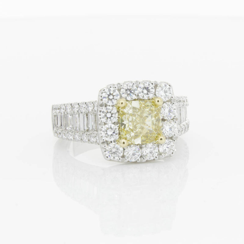 18ct White Gold Yellow Radiant Cut Diamond Halo Ring-Ring-Walker & Hall