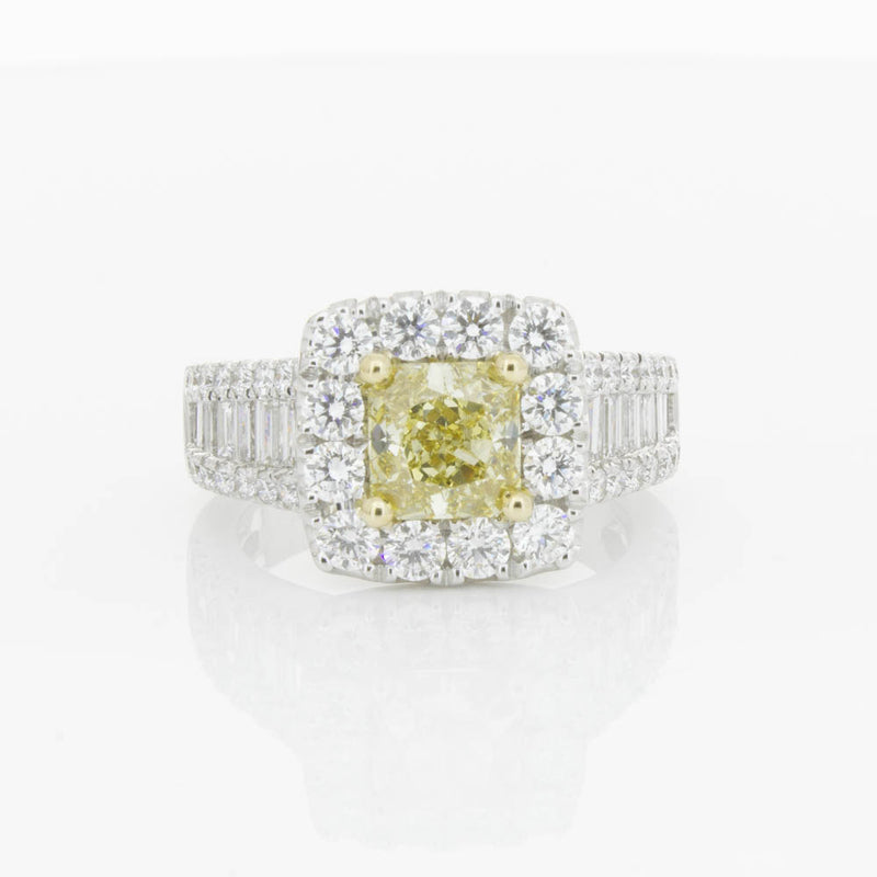 18ct White Gold Yellow Radiant Cut Diamond Halo Ring-Ring-Walker & Hall