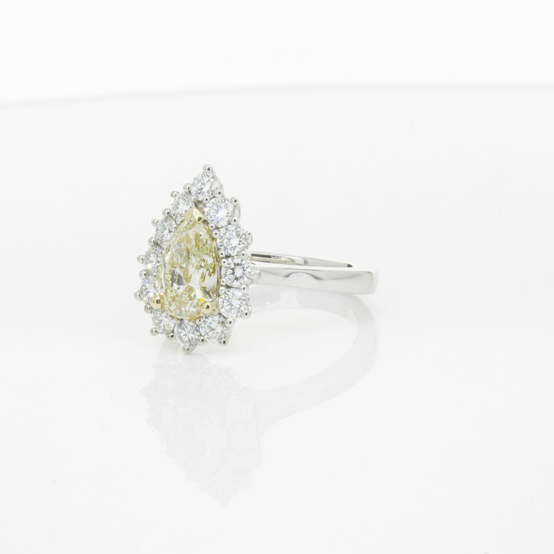 18ct White Gold Pear Cut Yellow Diamond Belle Ring-Ring-Walker & Hall