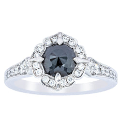 18ct White Gold .79ct Black Diamond Halo Ring - Ring - Walker & Hall