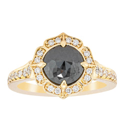 18ct Yellow Gold 1.47ct Black Diamond Halo Ring - Ring - Walker & Hall