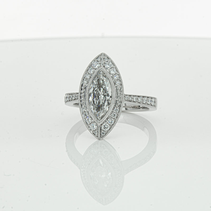 18ct White Gold Marquise Cut Diamond Ring-Ring-Walker & Hall