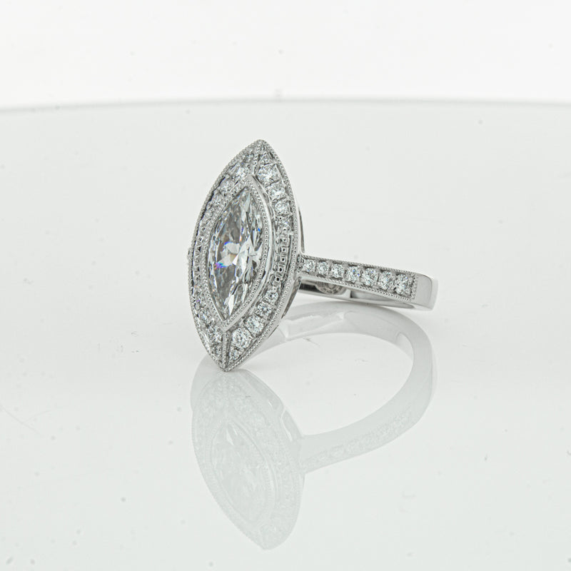 18ct White Gold Marquise Cut Diamond Ring-Ring-Walker & Hall