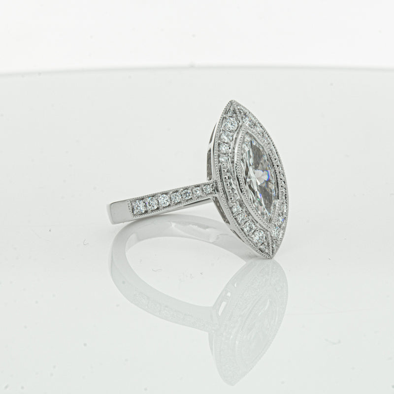 18ct White Gold Marquise Cut Diamond Ring-Ring-Walker & Hall
