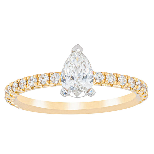 18ct Yellow Gold .50ct Pear Cut Diamond Comet Ring - Ring - Walker & Hall