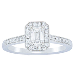 18ct White Gold .41ct Emerald Cut Diamond Aria Ring - Ring - Walker & Hall