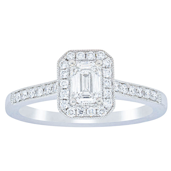 18ct White Gold .41ct Emerald Cut Diamond Aria Ring - Ring - Walker & Hall