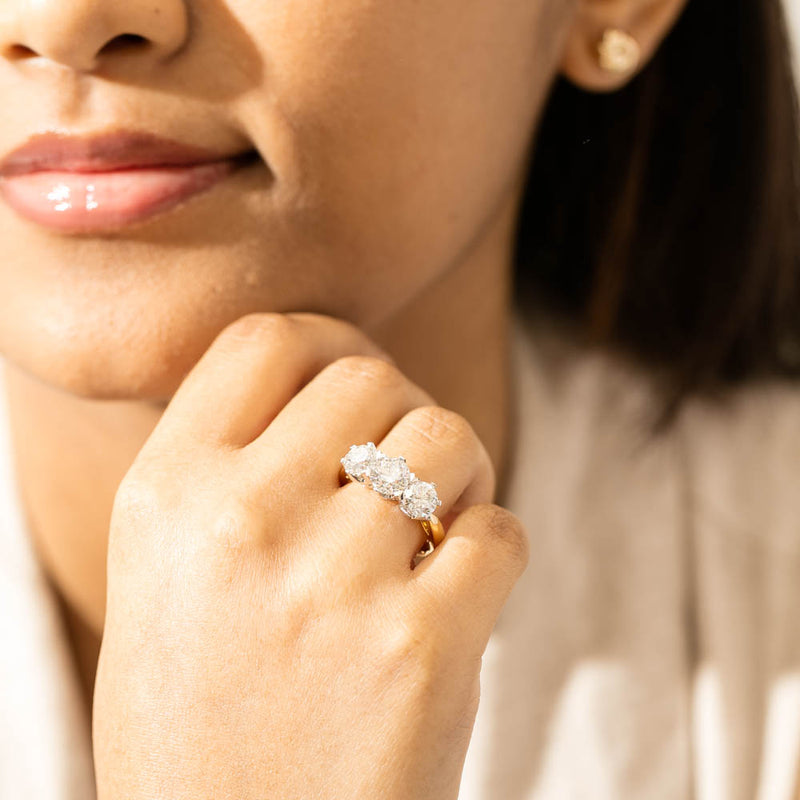 18ct Yellow Gold 3.00ct Diamond Trilogy Ring-Ring-Walker & Hall