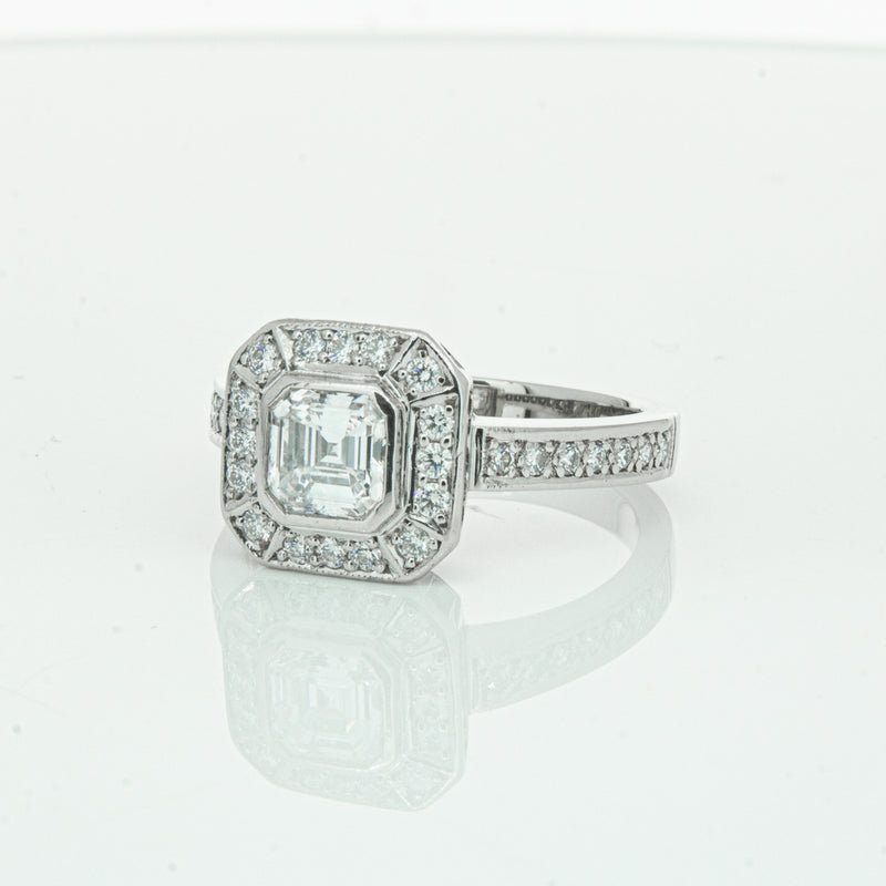 Deja Vu Platinum .70ct Asscher Cut Diamond Ring-Ring-Walker & Hall