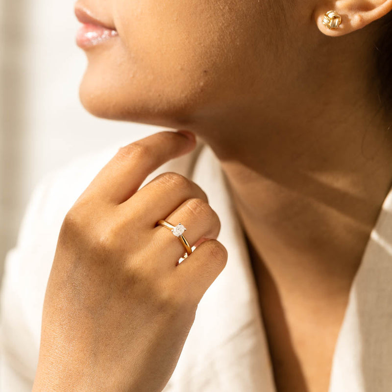 18ct Yellow Gold .40ct Oval Cut Diamond Venetian Ring-Ring-Walker & Hall