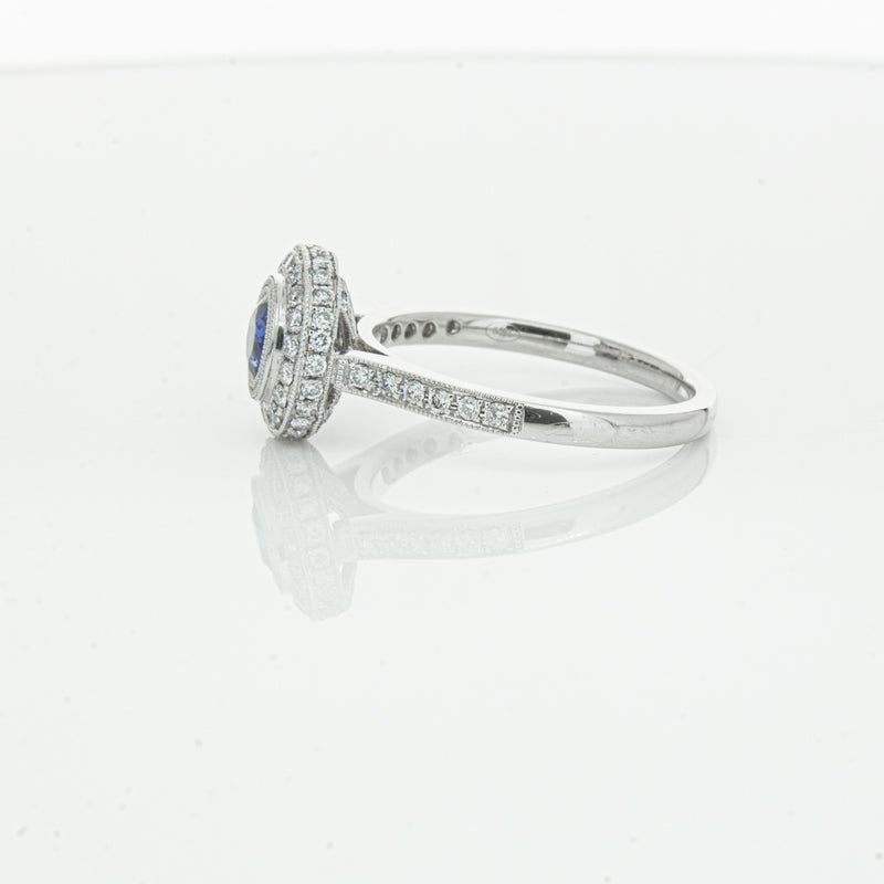 Platinum .65ct Sapphire & Diamond Halo Ring-Ring-Walker & Hall