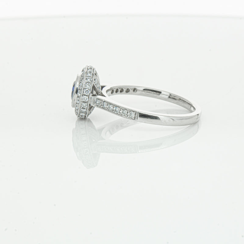 Platinum .65ct Sapphire & Diamond Halo Ring-Ring-Walker & Hall