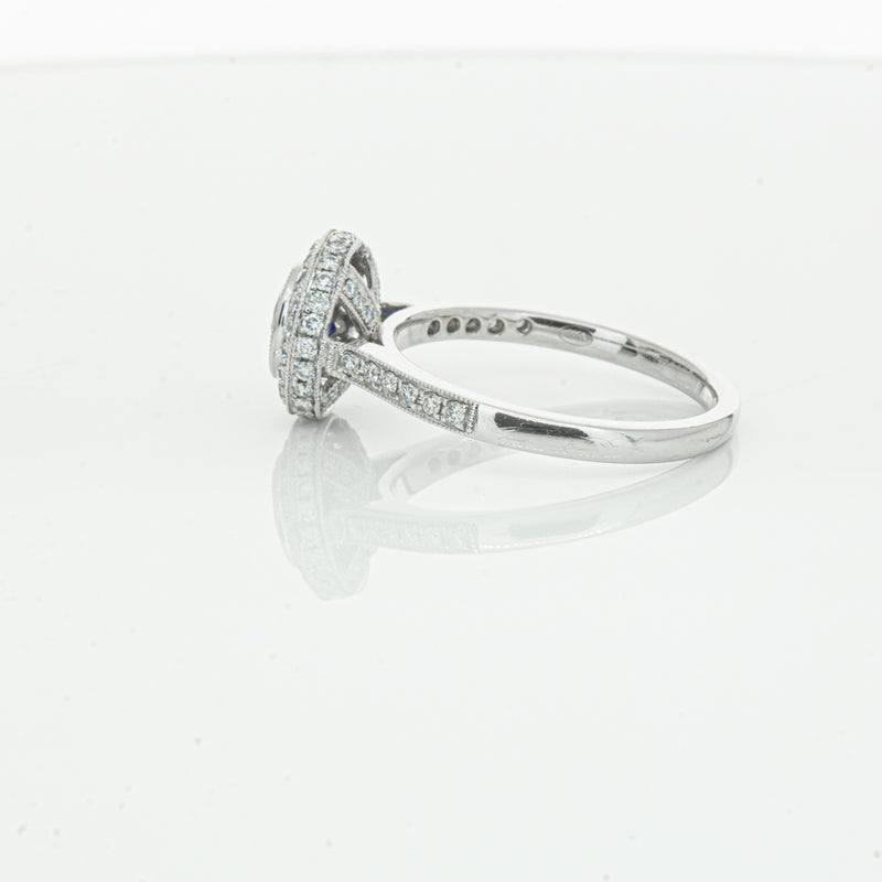 Platinum .65ct Sapphire & Diamond Halo Ring-Ring-Walker & Hall