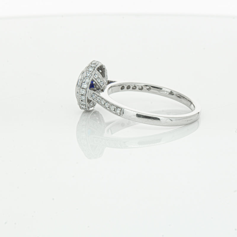 Platinum .65ct Sapphire & Diamond Halo Ring-Ring-Walker & Hall