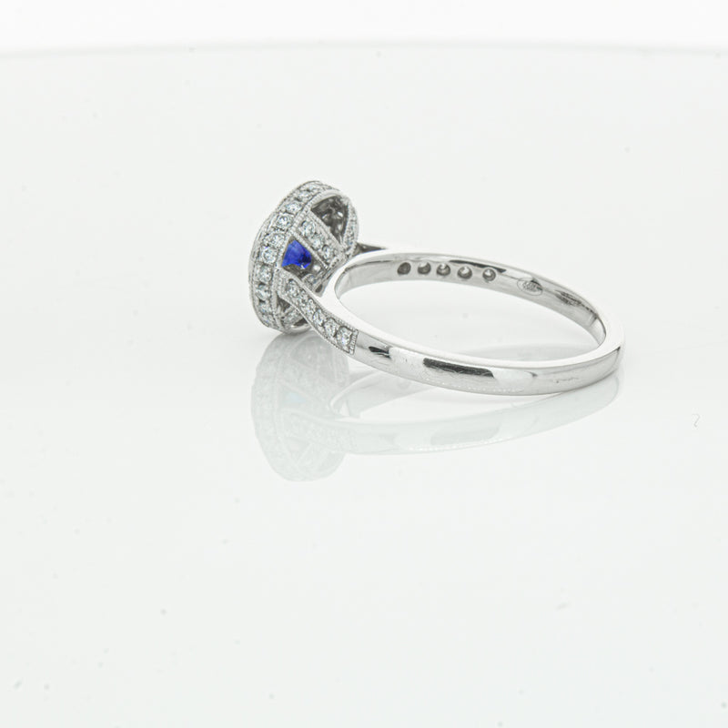 Platinum .65ct Sapphire & Diamond Halo Ring-Ring-Walker & Hall