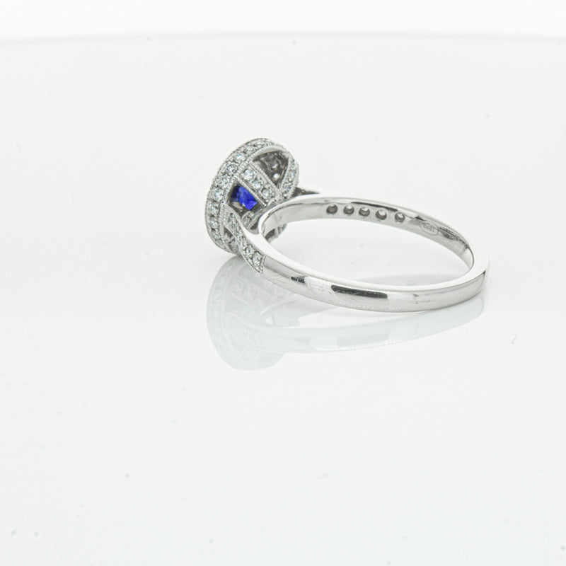 Platinum .65ct Sapphire & Diamond Halo Ring-Ring-Walker & Hall