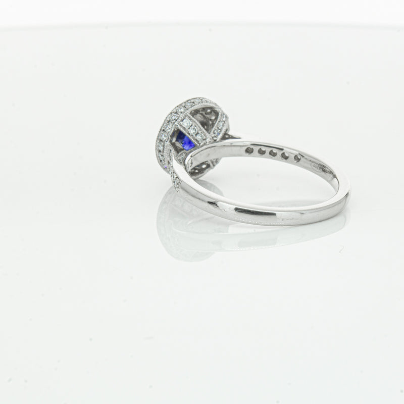 Platinum .65ct Sapphire & Diamond Halo Ring-Ring-Walker & Hall
