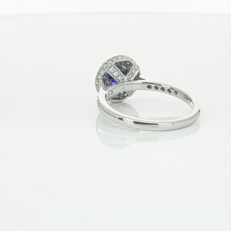 Platinum .65ct Sapphire & Diamond Halo Ring-Ring-Walker & Hall