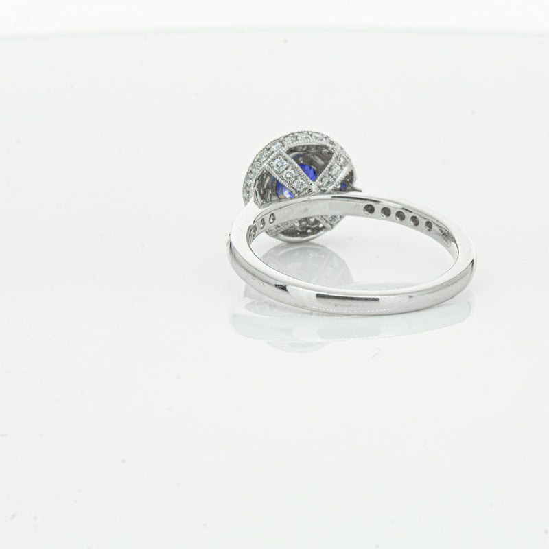 Platinum .65ct Sapphire & Diamond Halo Ring-Ring-Walker & Hall