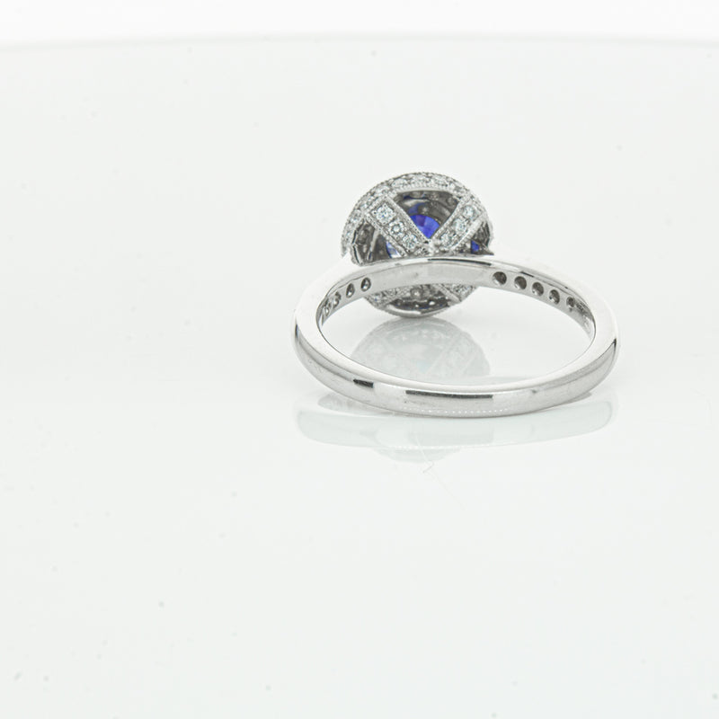 Platinum .65ct Sapphire & Diamond Halo Ring-Ring-Walker & Hall