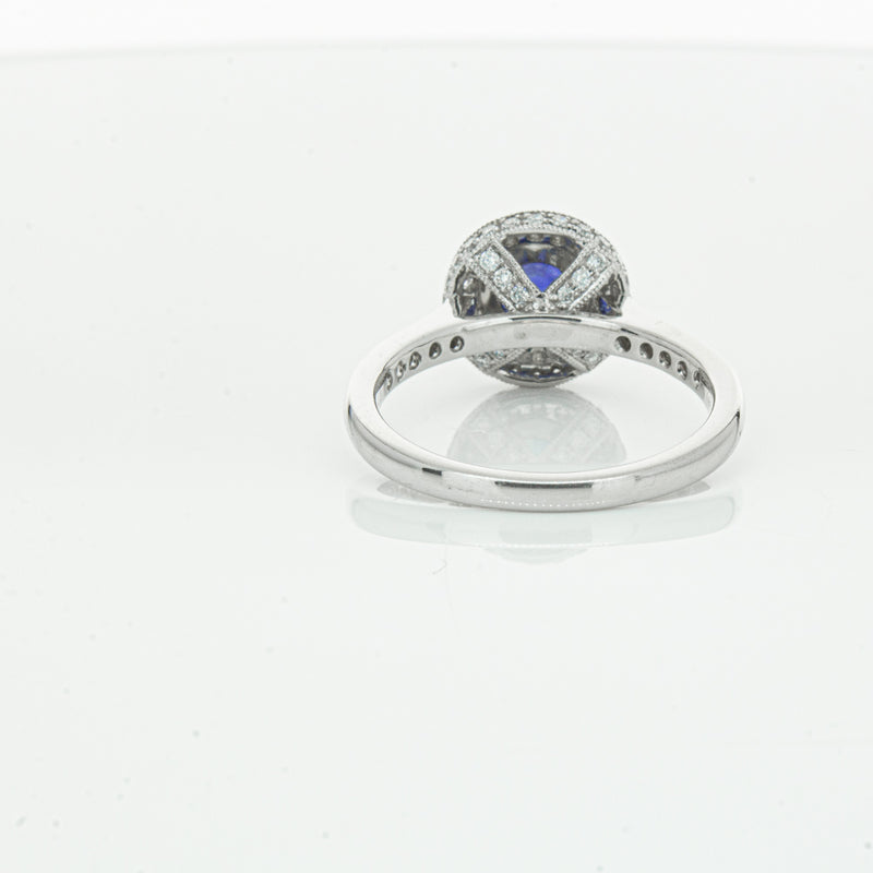Platinum .65ct Sapphire & Diamond Halo Ring-Ring-Walker & Hall