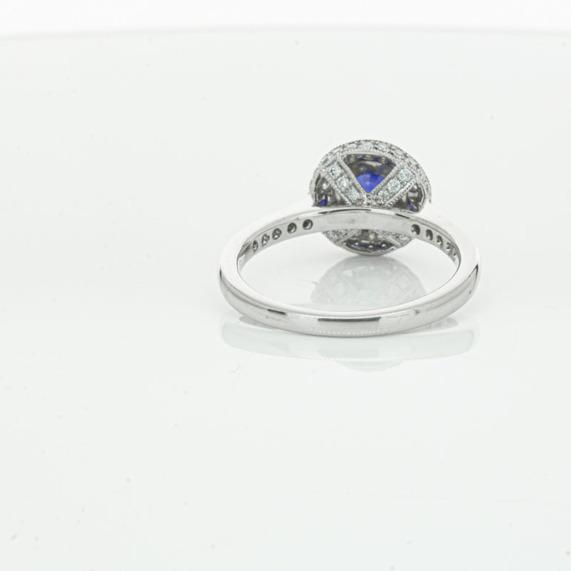 Platinum .65ct Sapphire & Diamond Halo Ring-Ring-Walker & Hall