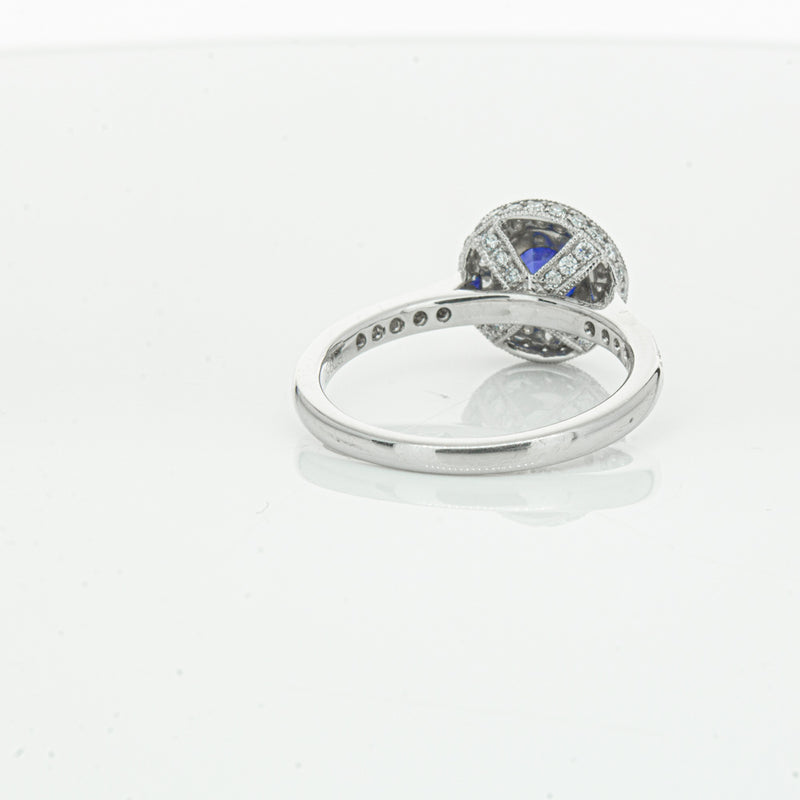 Platinum .65ct Sapphire & Diamond Halo Ring-Ring-Walker & Hall