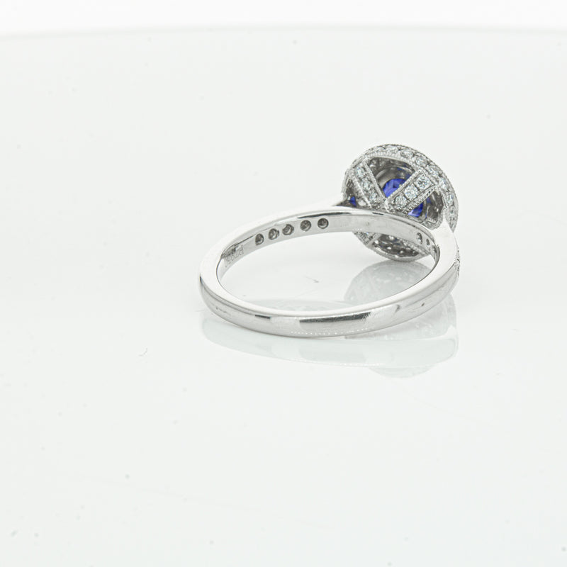 Platinum .65ct Sapphire & Diamond Halo Ring-Ring-Walker & Hall