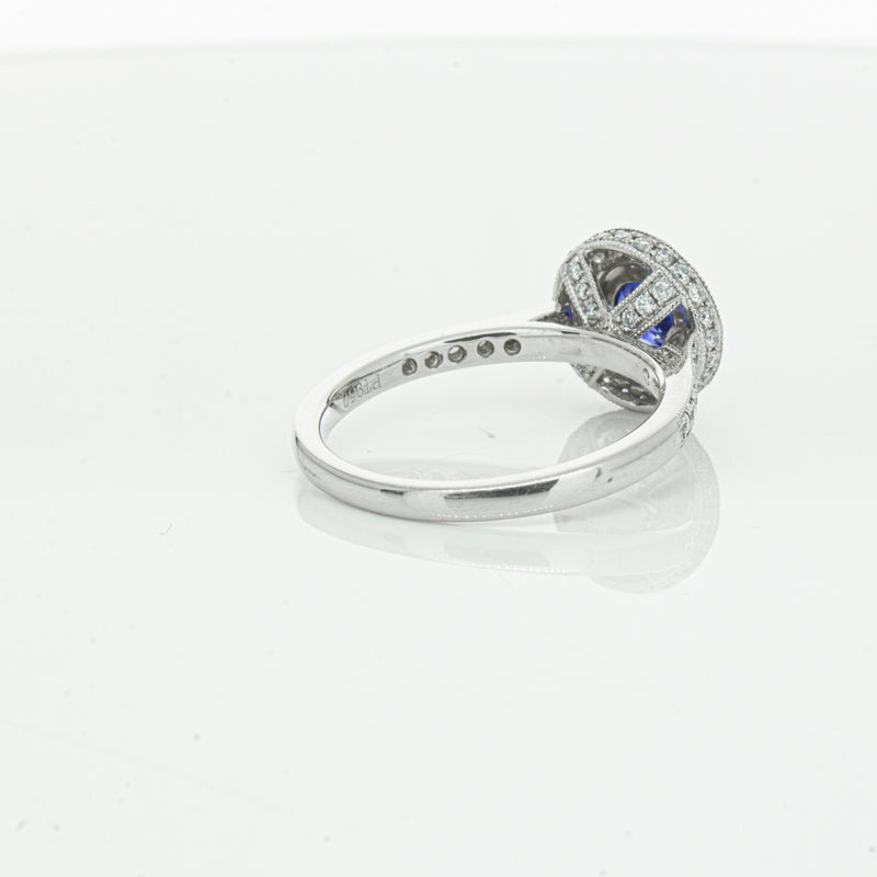 Platinum .65ct Sapphire & Diamond Halo Ring-Ring-Walker & Hall