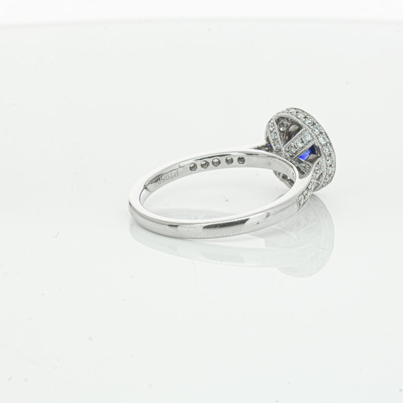 Platinum .65ct Sapphire & Diamond Halo Ring-Ring-Walker & Hall
