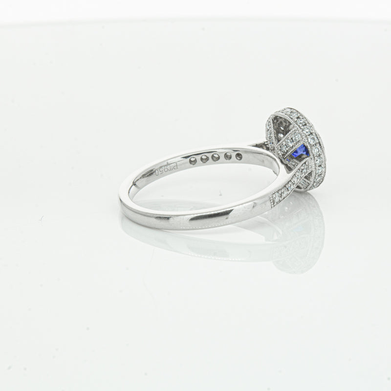 Platinum .65ct Sapphire & Diamond Halo Ring-Ring-Walker & Hall