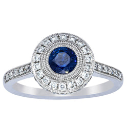 Platinum .65ct Sapphire & Diamond Halo Ring - Ring - Walker & Hall