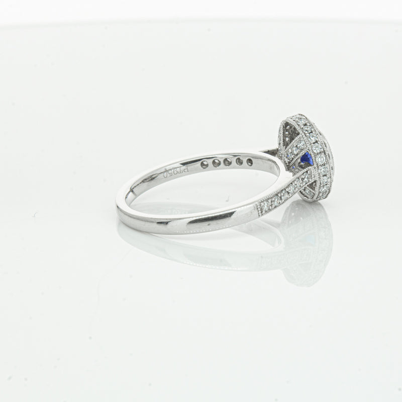 Platinum .65ct Sapphire & Diamond Halo Ring-Ring-Walker & Hall