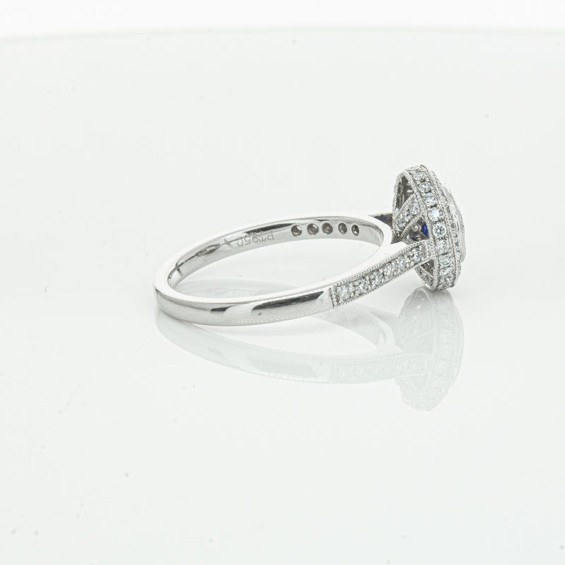 Platinum .65ct Sapphire & Diamond Halo Ring-Ring-Walker & Hall