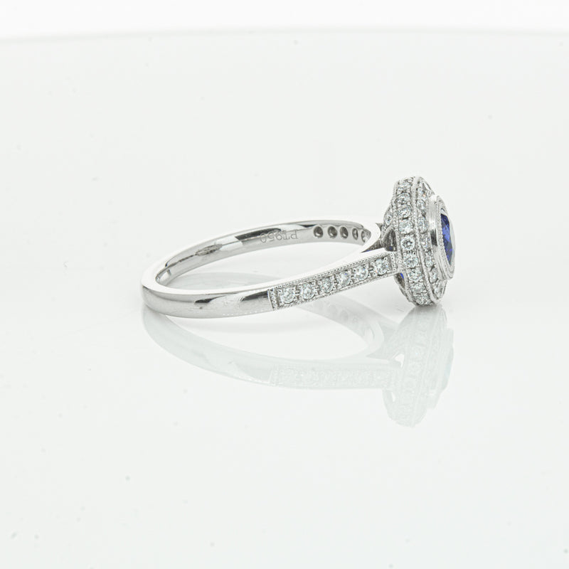 Platinum .65ct Sapphire & Diamond Halo Ring-Ring-Walker & Hall