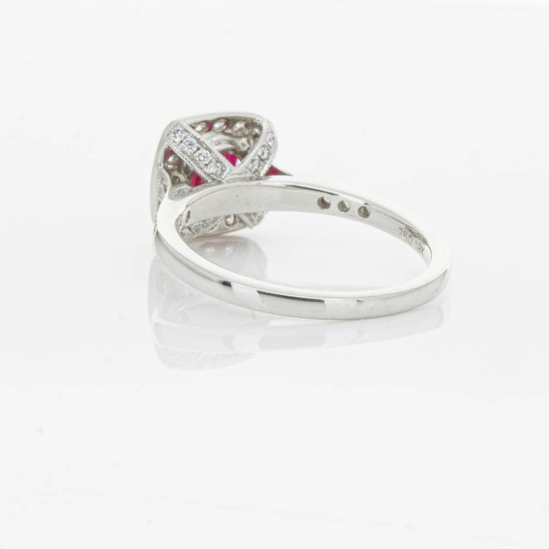 18ct White Gold Ruby And Diamond Halo Ring-Ring-Walker & Hall