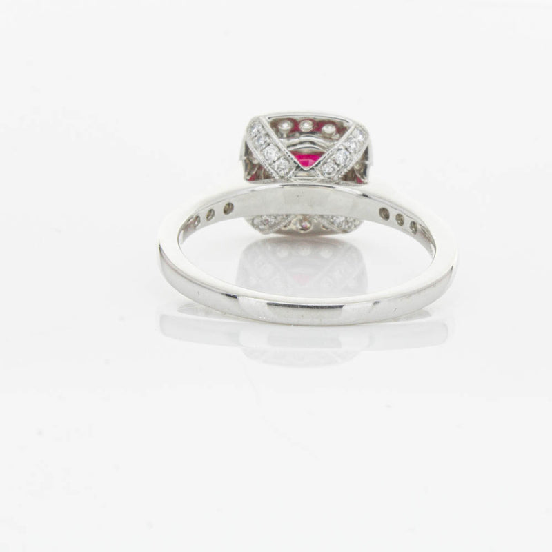 18ct White Gold Ruby And Diamond Halo Ring-Ring-Walker & Hall