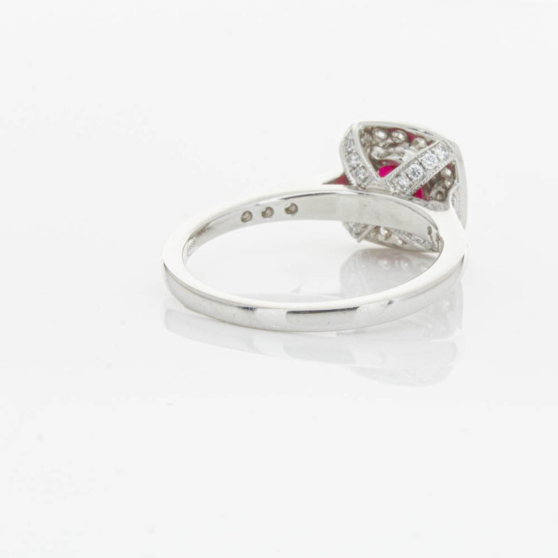 18ct White Gold Ruby And Diamond Halo Ring-Ring-Walker & Hall