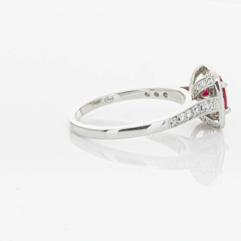 18ct White Gold Ruby And Diamond Halo Ring-Ring-Walker & Hall