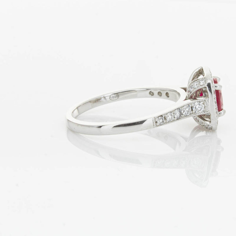 18ct White Gold Ruby And Diamond Halo Ring-Ring-Walker & Hall