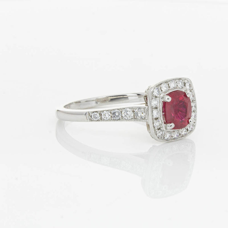 18ct White Gold Ruby And Diamond Halo Ring-Ring-Walker & Hall