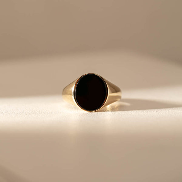 9ct Yellow Gold Oval Onyx Signet Ring - Ring - Walker & Hall