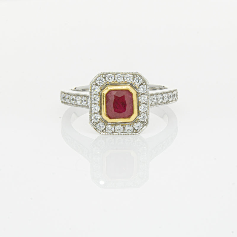 18ct White & Yellow Gold Ruby & Diamond Ring-Ring-Walker & Hall