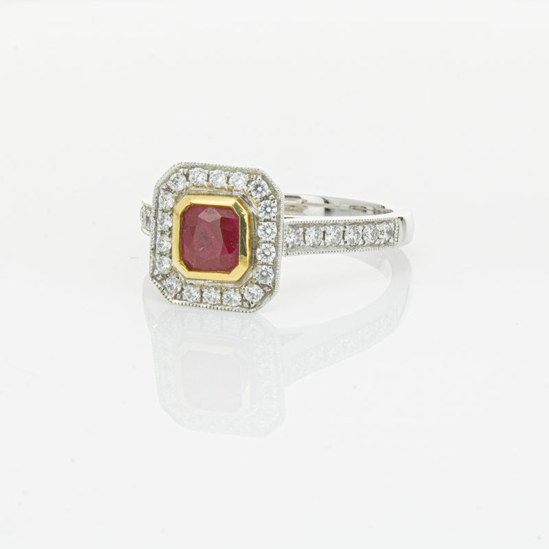 18ct White & Yellow Gold Ruby & Diamond Ring-Ring-Walker & Hall