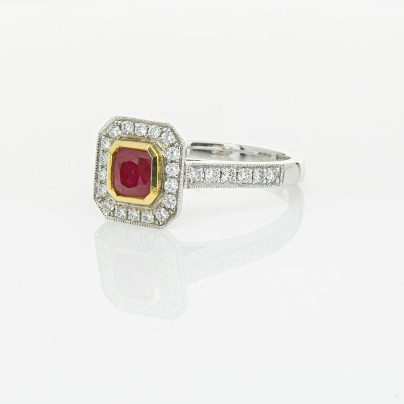 18ct White & Yellow Gold Ruby & Diamond Ring-Ring-Walker & Hall