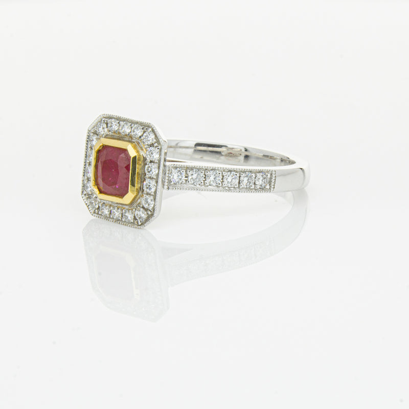 18ct White & Yellow Gold Ruby & Diamond Ring-Ring-Walker & Hall