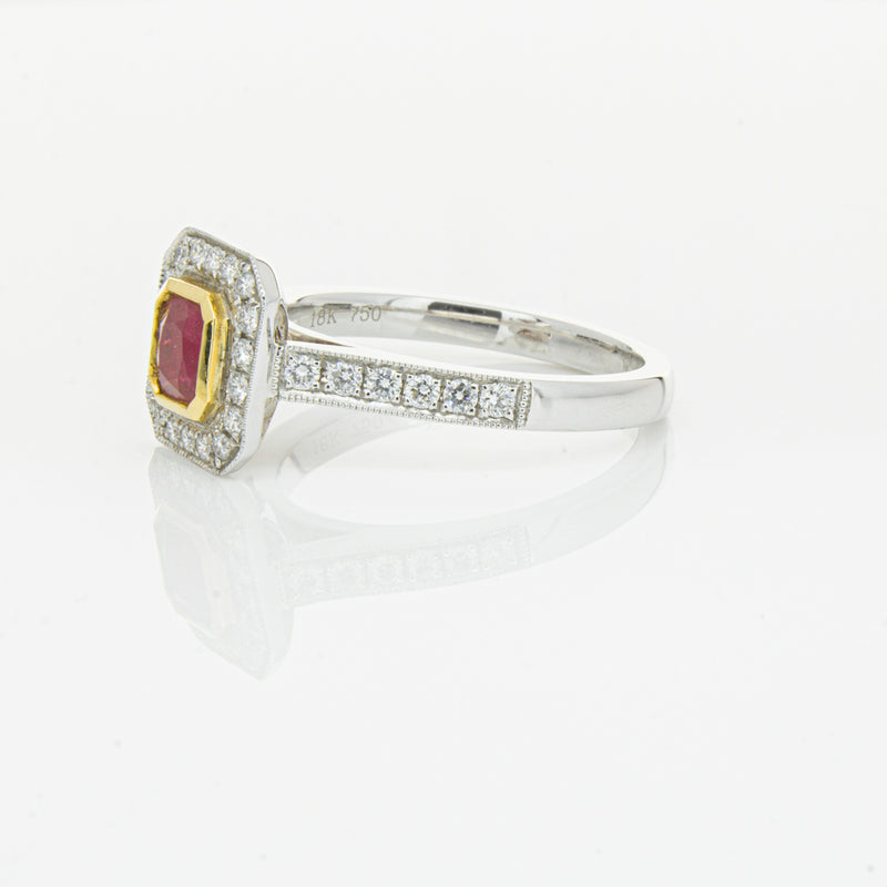 18ct White & Yellow Gold Ruby & Diamond Ring-Ring-Walker & Hall