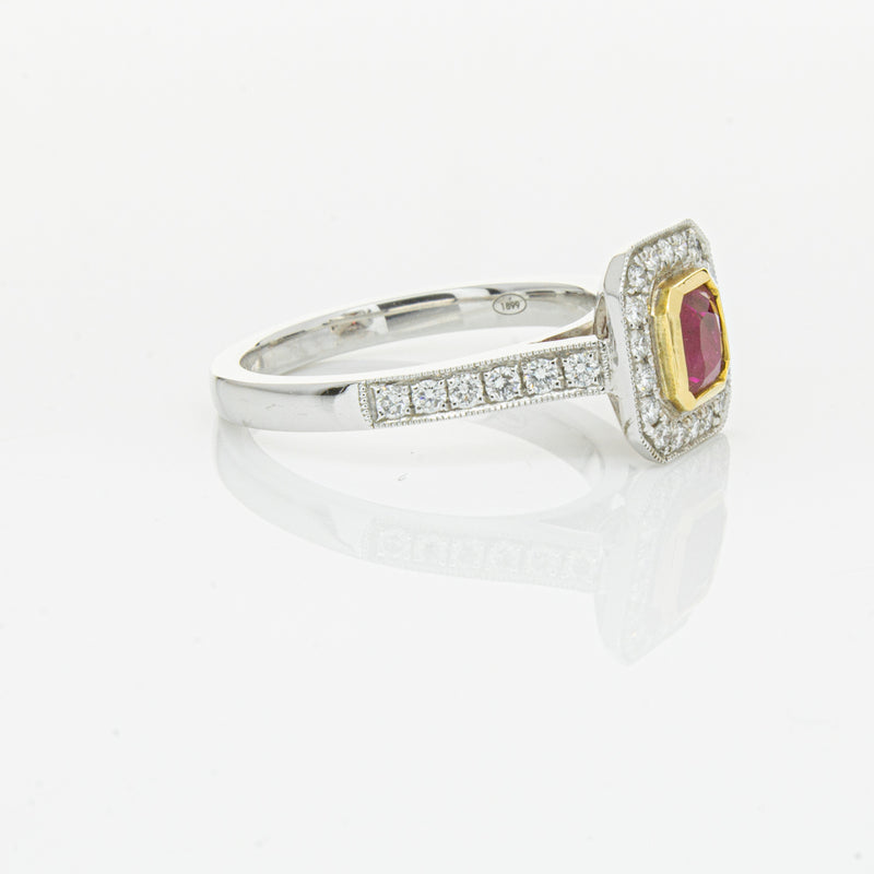 18ct White & Yellow Gold Ruby & Diamond Ring-Ring-Walker & Hall