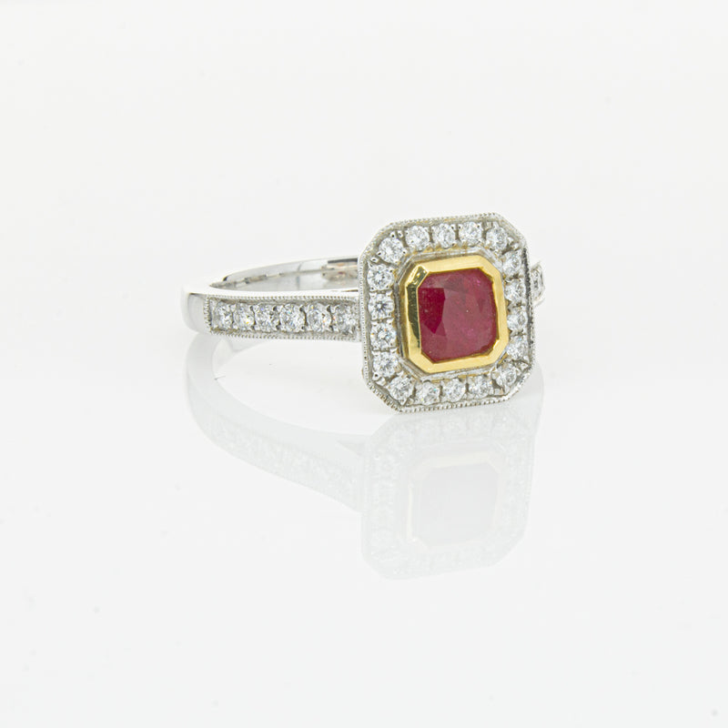 18ct White & Yellow Gold Ruby & Diamond Ring-Ring-Walker & Hall